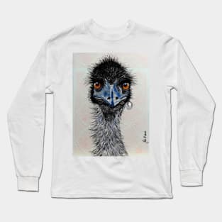 Emu with Pearl Earring - Funny Australian Bird Long Sleeve T-Shirt